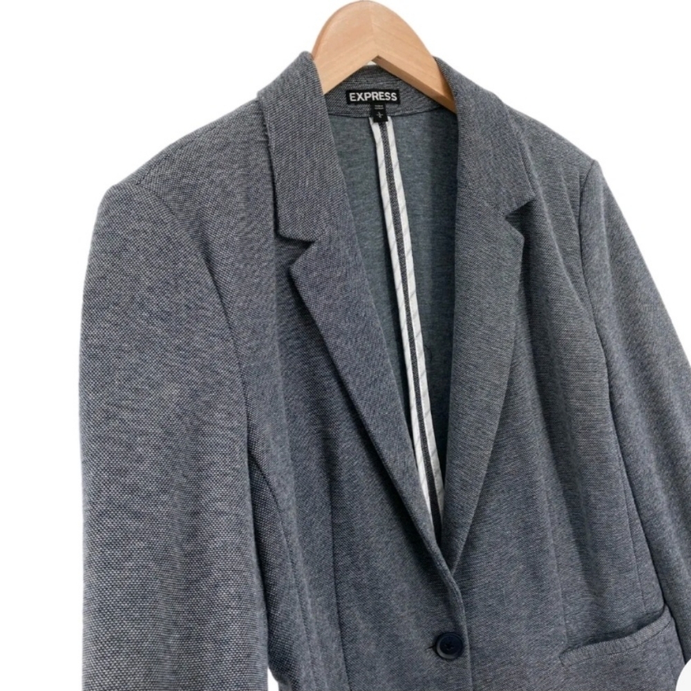 Express Women's Gray Cotton Blend One-Button Single-Breasted Blazer Coat